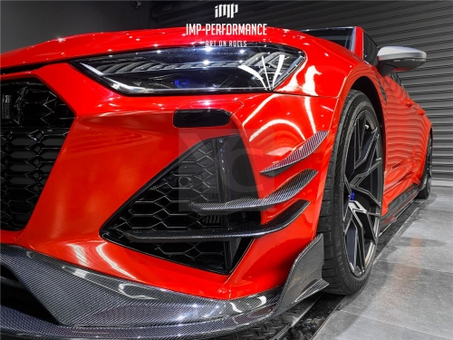 Carbon Fiber CF iMP PERFORMANCE IMP Style Front Canards Fit For 2019-2024 Audi RS6 Avant & RS7 C8 Fits OEM Front Bumper